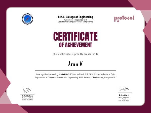 Outstanding Achievement in CodeBlitz 3.0 Arun V page 0001